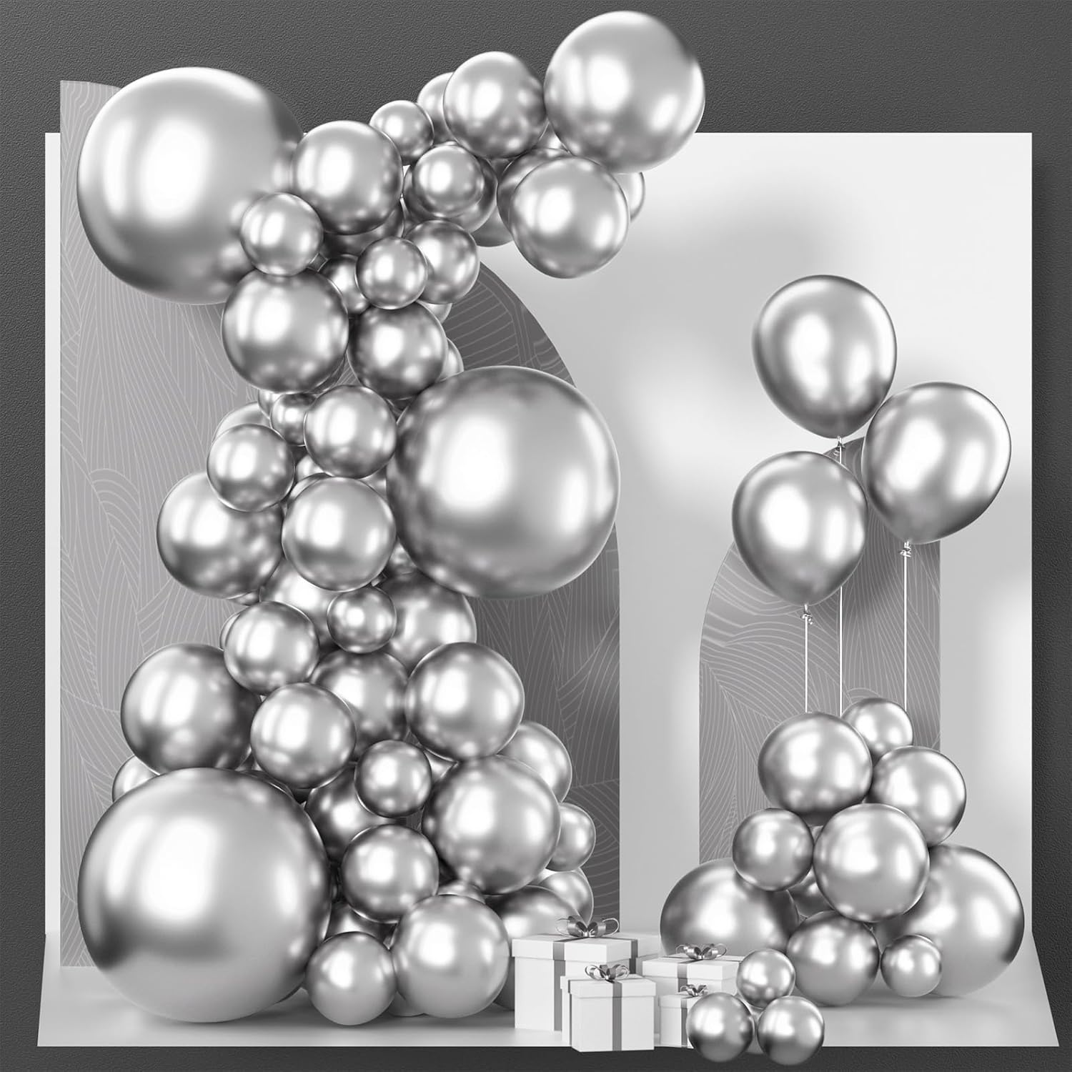 PartyWoo Metallic Silver Balloons, 85 pcs Silver Metallic Balloons Different Sizes Pack of 18 Inch 12 Inch 10 Inch 5 Inch Silver Balloons for Balloon Garland Arch as Party Decorations, Silver-G102
