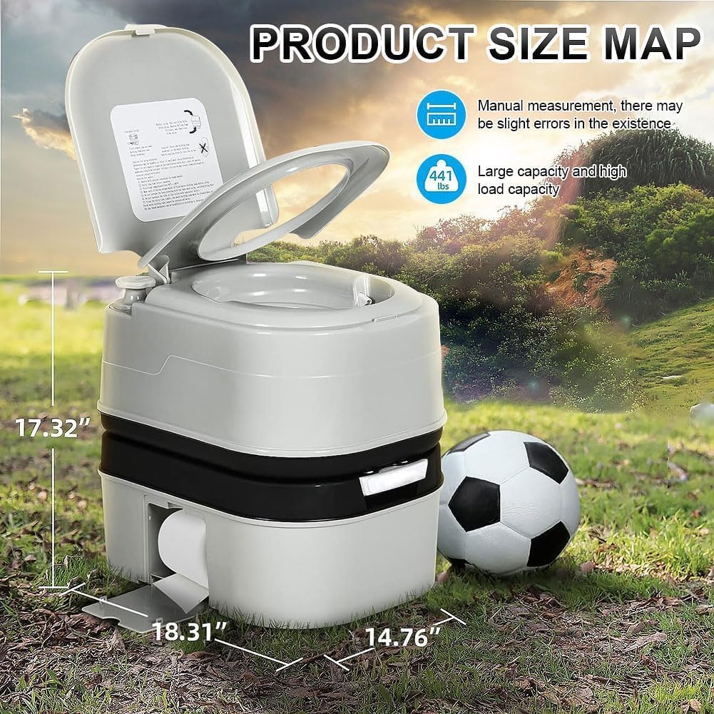 Portable Toilet 6.3 Gallon Indoor Outdoor Camping Porta Potty with Double-outlet Anti-leak Seal Ring Commode and Level Indicator for RV, Marine, Vans, Trucks, RV Travel, Boating, Fishing White