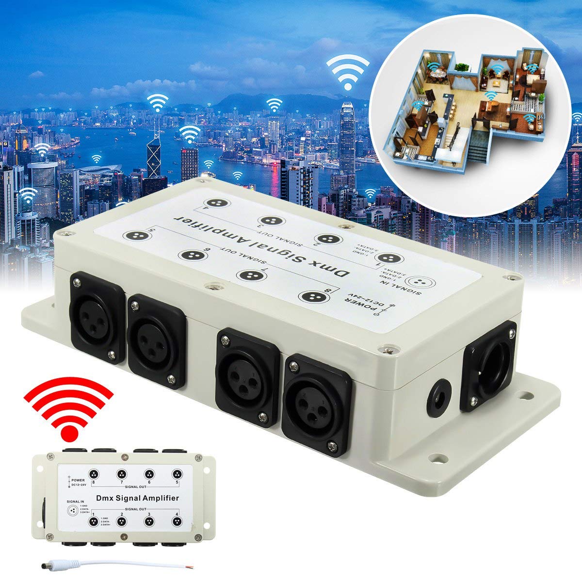 Dc12-24V Salida De 8 Canales DMX Dmx512 Led Controlador Amplificador De Se？al Divisor Distribuidor De Equipos para El Hogar