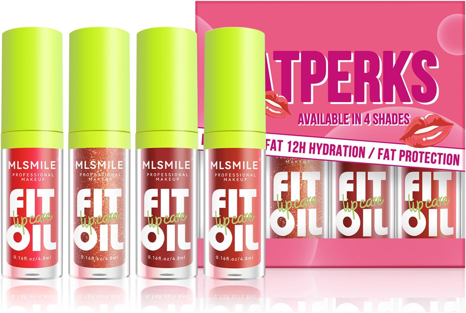 4 Colors Hydrating Lip Oil,Fat Lip Oil Lip Glaze,Moisturize Lip Oil,Shiny Transparent Lip Gloss Plumping,Nourishing & Non-sticky Long Lasting Fresh Clear Smooth Lip Care(Set B)