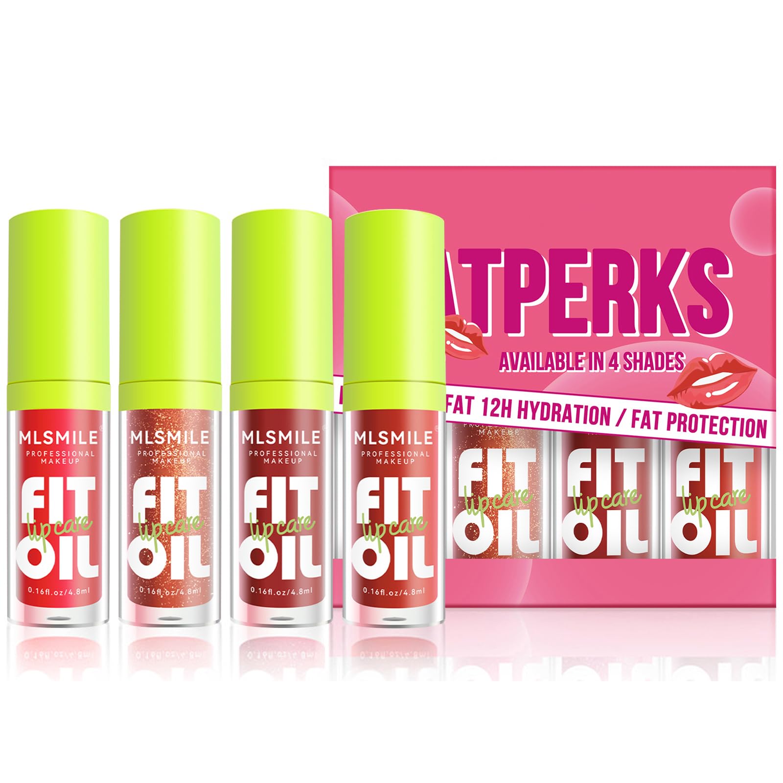 4 Colors Hydrating Lip Oil,Fat Lip Oil Lip Glaze,Moisturize Lip Oil,Shiny Transparent Lip Gloss Plumping,Nourishing & Non-sticky Long Lasting Fresh Clear Smooth Lip Care(Set B)