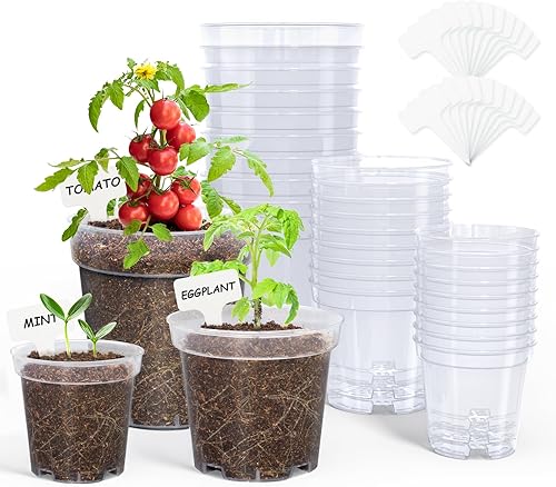HOMENOTE Macetas transparentes para plantas de vivero, macetas de plántulas de 345 pulgadas con agujeros de drenaje, maceta para plantar flores,