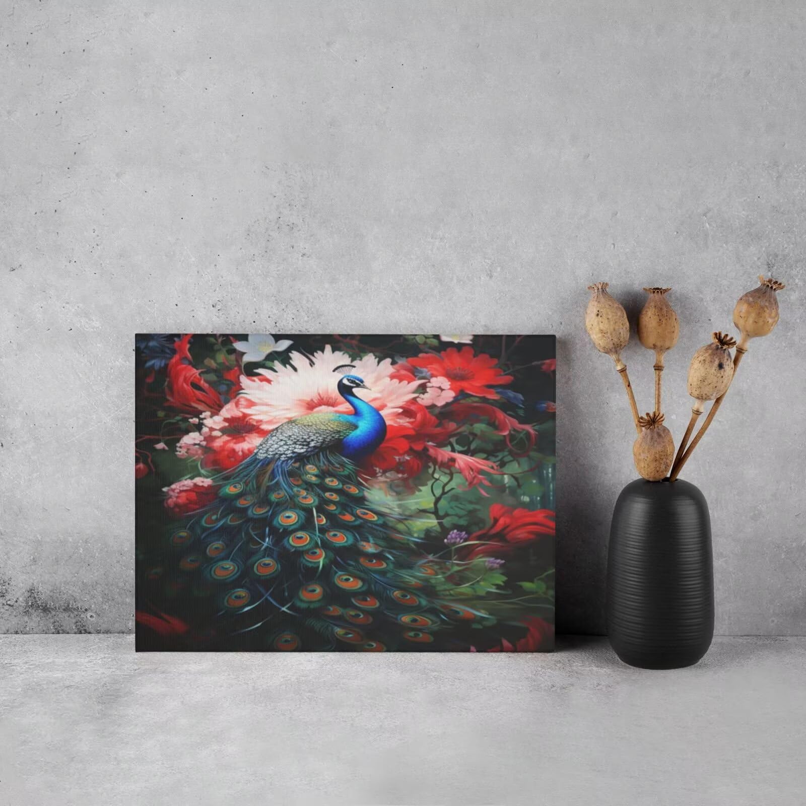 Kit per pittura con numeri per adulti, pavone, pittura a fiori con numeri per principianti, pittura acrilica con 6 pennelli, pittura a olio per decorazione da parete, 95 x 70 cm, senza cornice)
