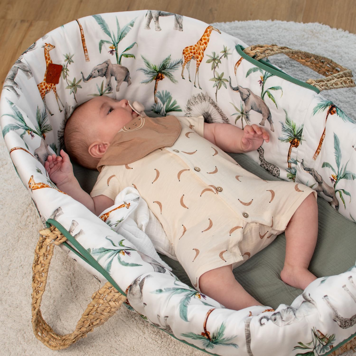 Sevira Kids | Couffin bébé avec Matelas, Habillage et Drap Housse, Safari - TU - Made in France TU