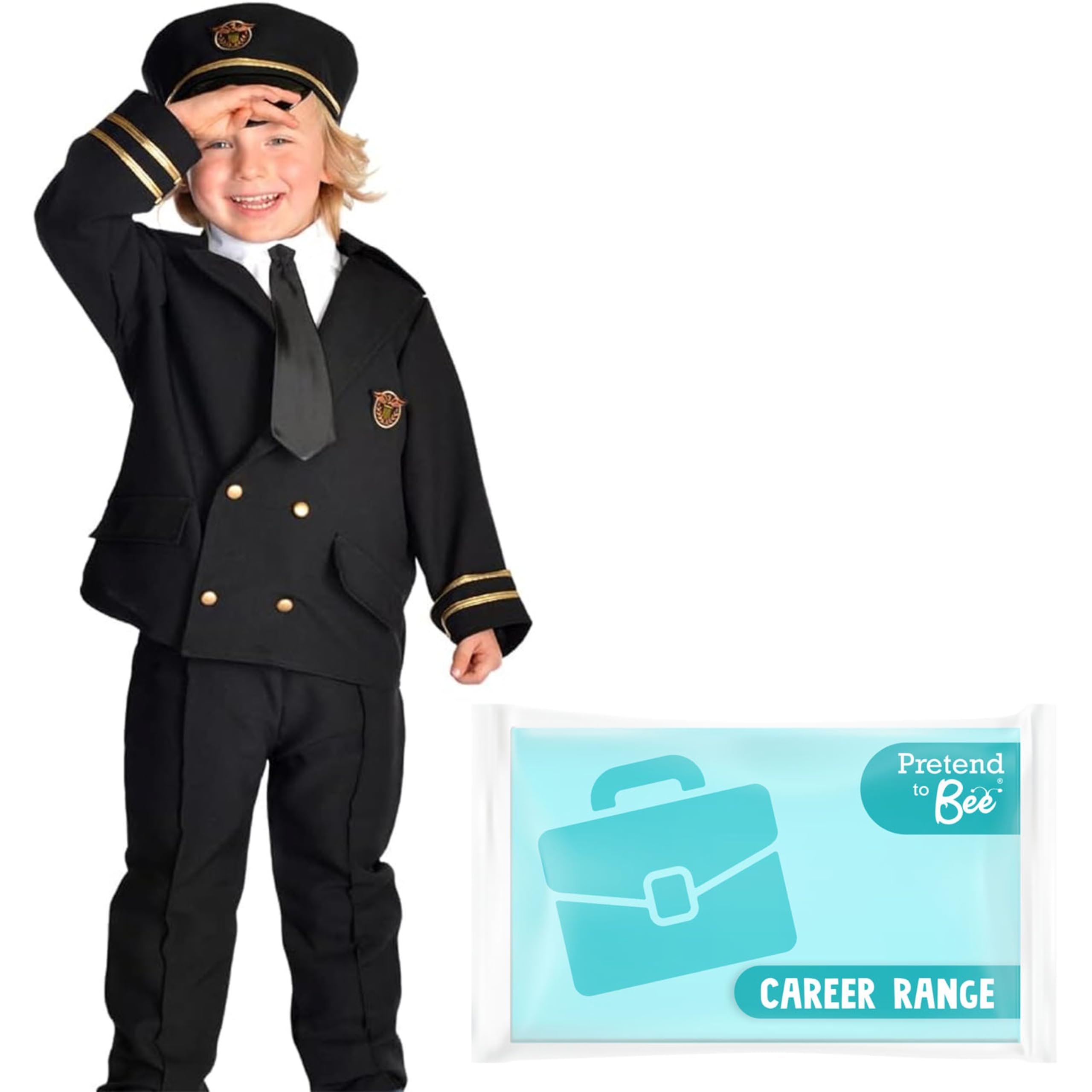 PRETEND TO BEE Airline Pilot Dress Up Costume for Kids, 3-5 Years, Black