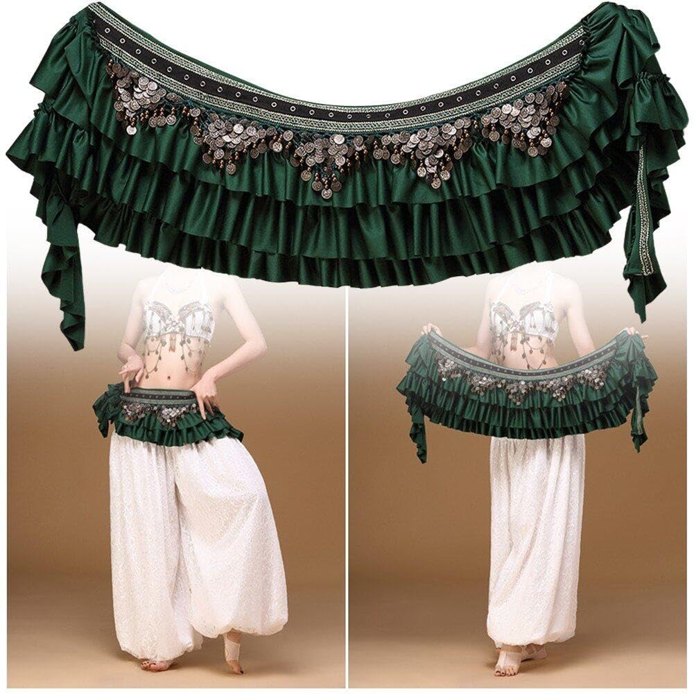 Sciarpa All'anca di Danza del Ventre in Raso retrò Gonna di Danza del Ventre Bling Cintura Avvolgente di Danza del Ventre con Moneta di Rame Pendente per