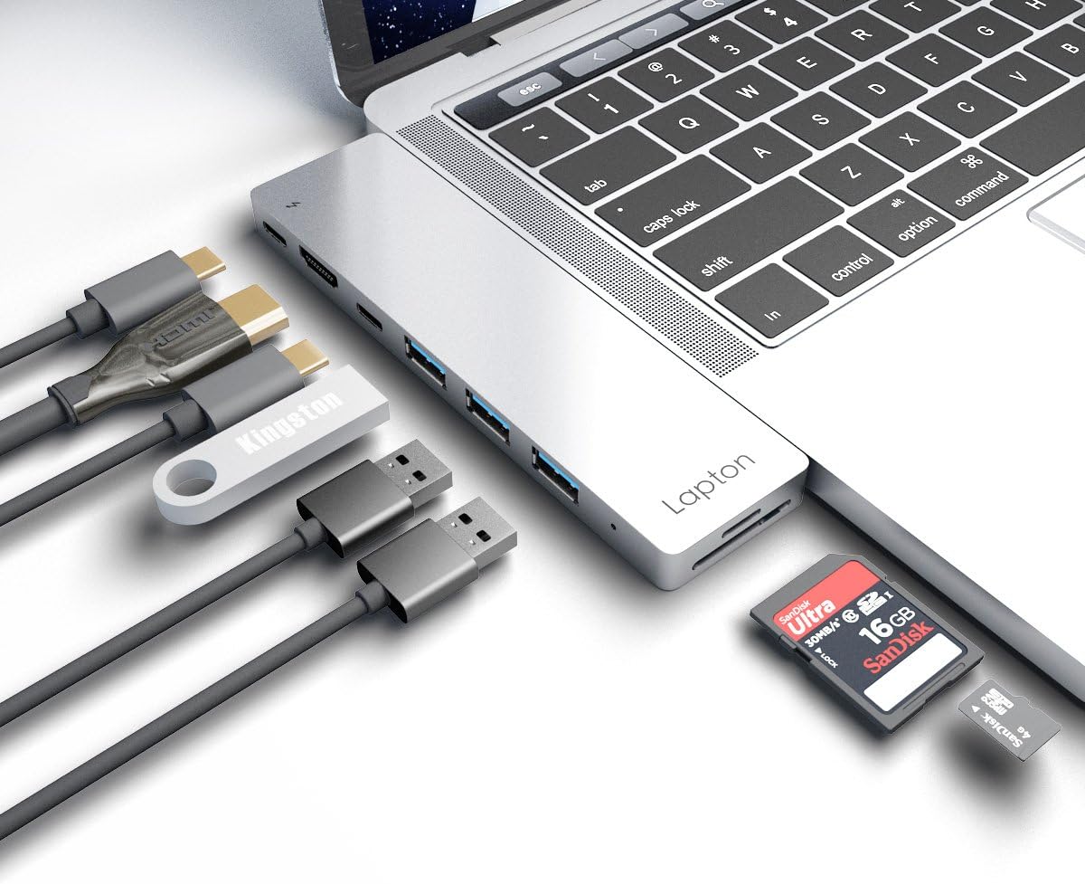 USB C Dock Adapter for MacBook Pro 2017 2018 2016 - Lapton Thunderbolt 3 Hub USB C Docking Station Type C Adapter with 4K HDMI Micro SD Card Reader USB 3 Ports for MacBook Pro 13" and 15" (Silver)