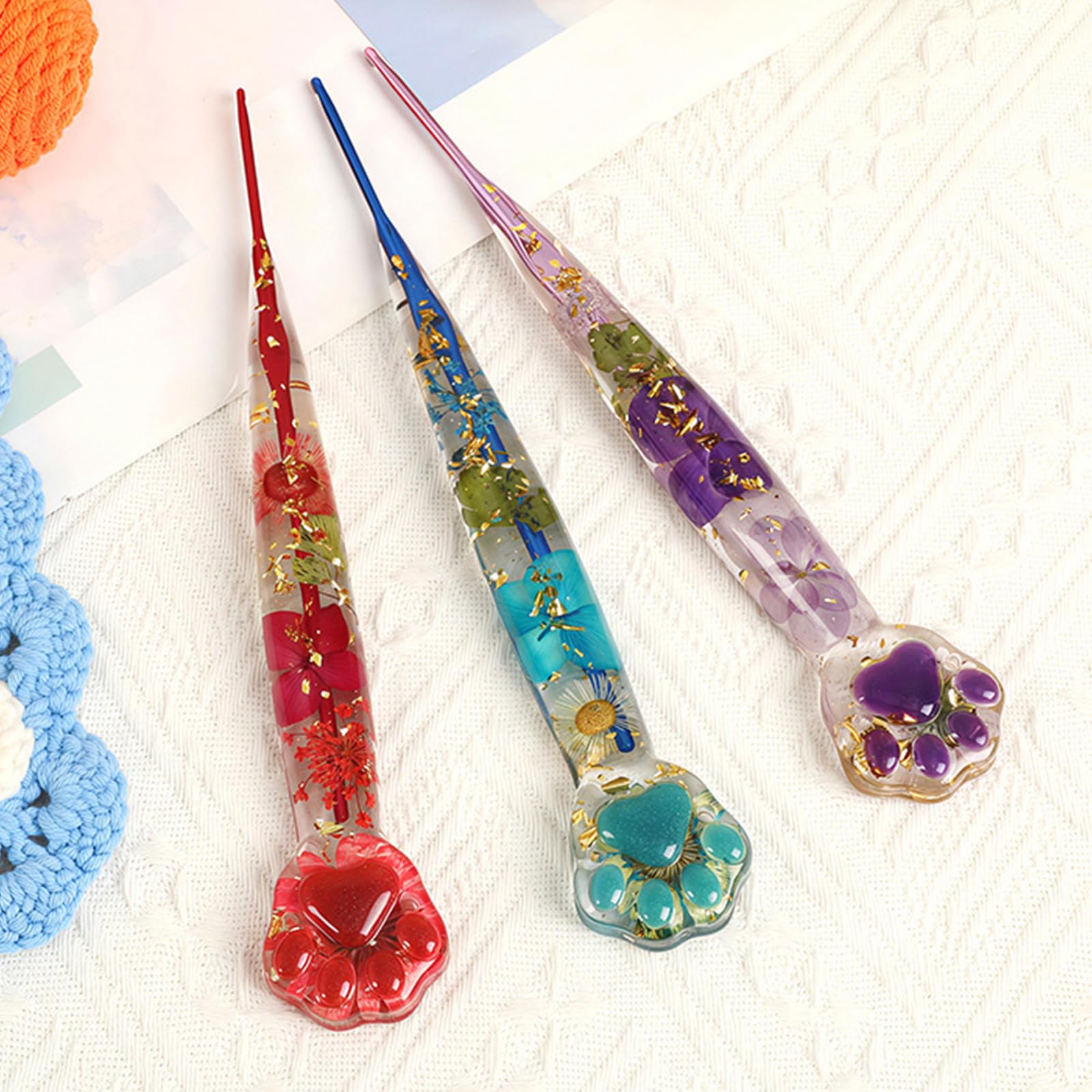 9 agujas de ganchillo con estampado de flores de 6 mm, mango de resina, gancho de ganchillo de aluminio para tejer suéteres, sombreros, juguetes de peluche, cierres elegantes