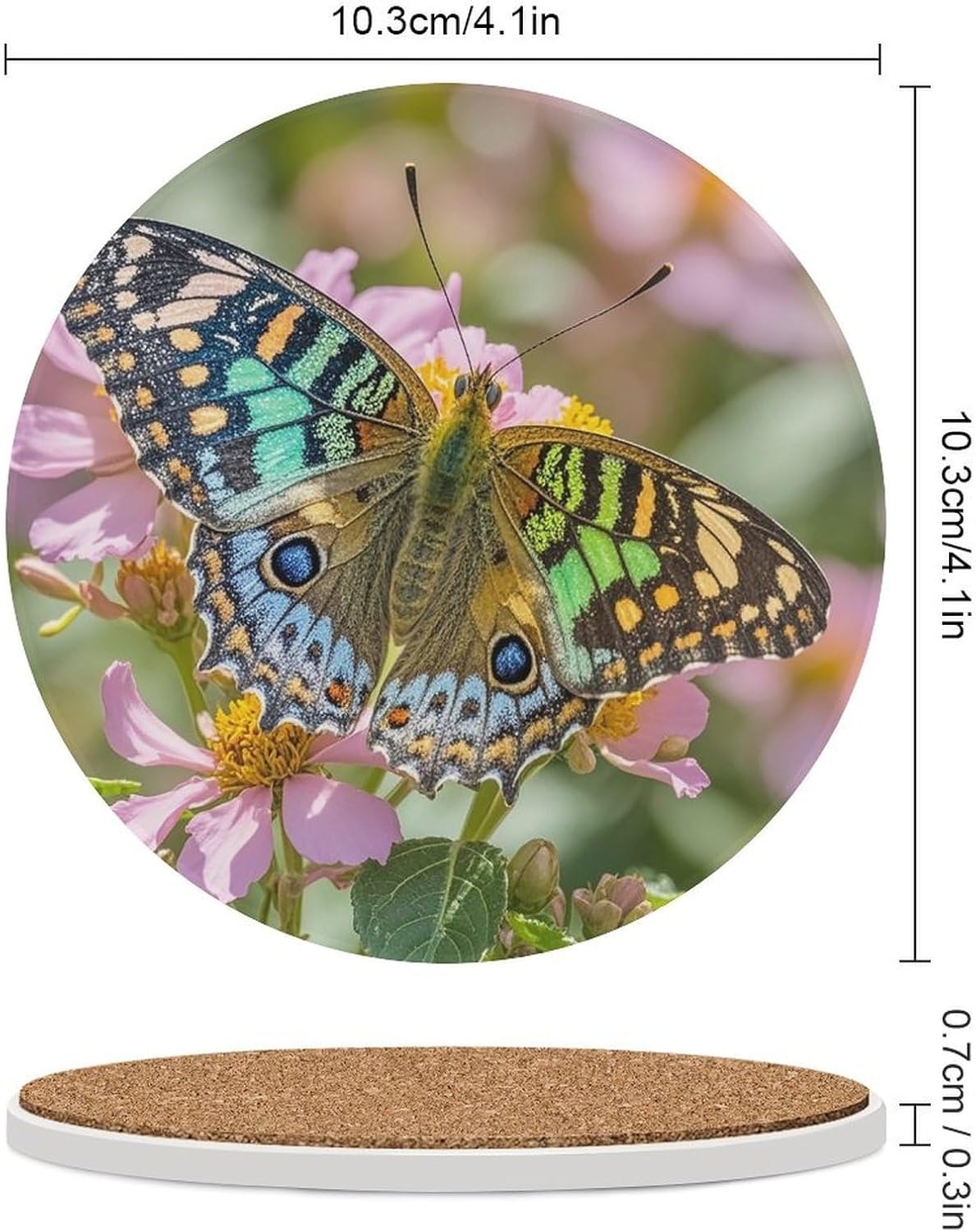 Butterfly Coaster with Cork Base Drink Coasters for Coffee Table Decor Modern Cup Coasters with Non-Slip & Heat-Resistant Cute Ceramic Table Coaster for Home Dining