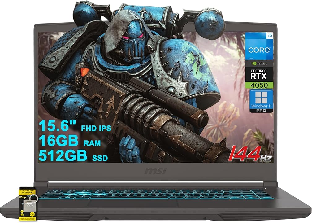 msi Thin 15 Gaming Laptop 15.6" FHD IPS 144Hz Intel Octa-core i5-13420H (Beats i7-11800H) 16GB RAM 512GB SSD GeForce RTX 4050 Backlit Type-C Win11Pro ICP Hub