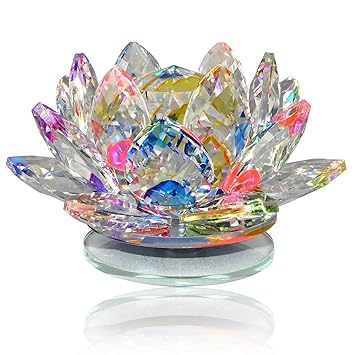 Reiki Crystal Products Glass Crystal Lotus Figurine, Standard, Multicolor, 1 Piece
