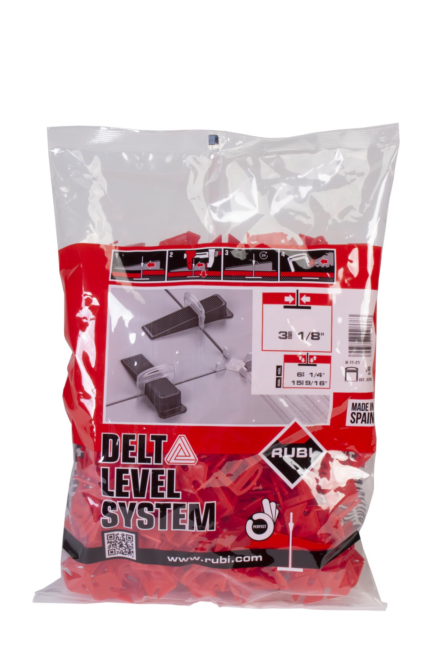 RUBI 2868 | Bridas de Nivelación para Cerámica | Brida de 3 mm para Baldosas Cerámicas de entre 6 y 15 mm | Para Formatos de 30x30 cm y Superiores | 400 unidades | BRIDA DELTA LEVEL SYSTEM