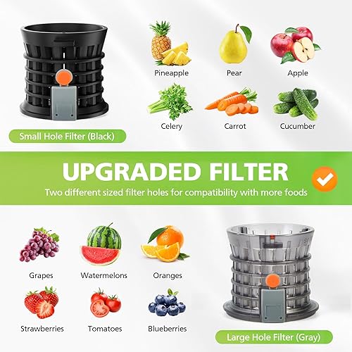 Miniatura 4 de Exprimidor de prensa en frío, máquinas exprimidoras con canal de alimentación de 5.3 pulgadas de ancho, exprimidor de masticación para verduras y