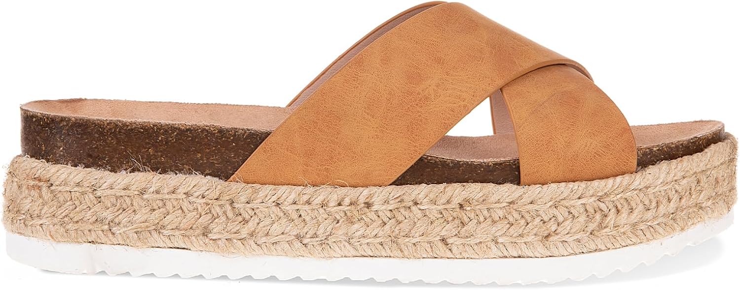 Women'S Wide Foot Platform Sandals Slides Espadrilles Sandals Flatform Slippers Casual Platform Slides for Women Wide Foot Footbed Open Toe Wedges Sandals - Image 5