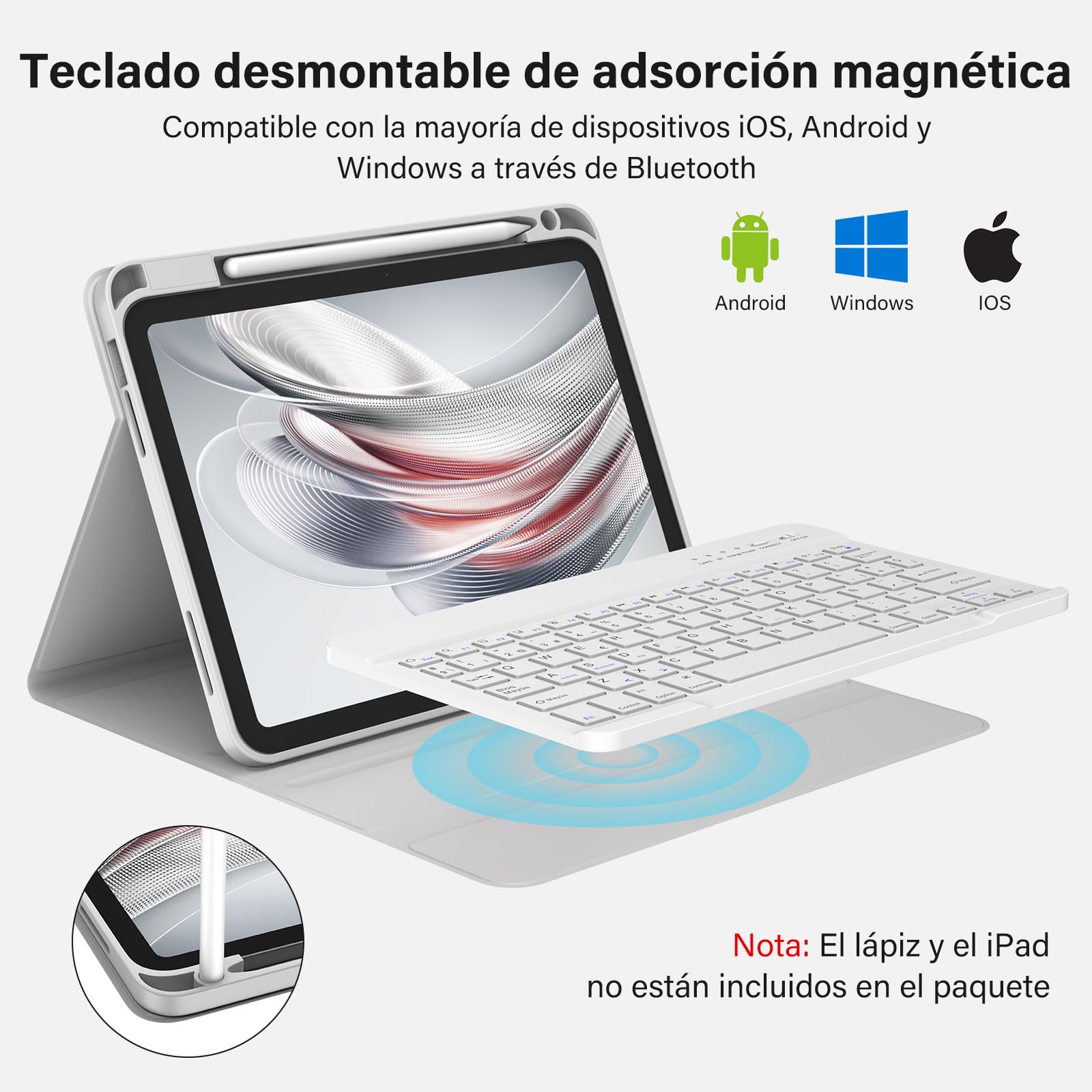BQSS Teclado for iPad 11ª Generación A16 2025/10ª Generación 2022, QWERTY Español Ñ, Desmontable Bluetooth Magnéticamente Teclado para iPad 10/11 Gen