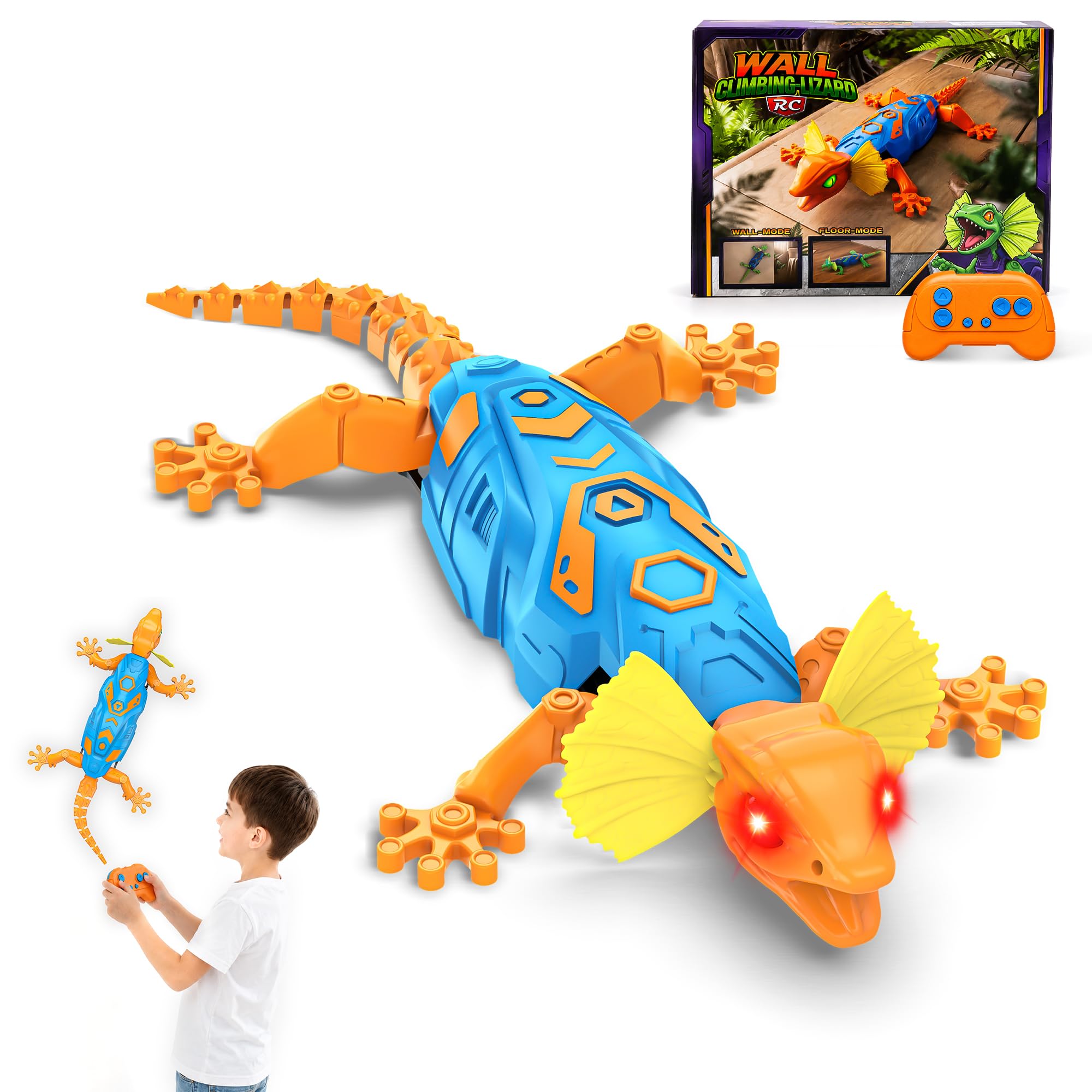 Kssvzz Wall Crawler Gecko for Kids, Remote Control Wall Climbing Gecko Toy, 2-in-1 RC Lizard Toys with LED Eyes, Climbs Walls & Races, Rechargeable Chameleon Robot for 3 4 5 6 7 8 Year Old Boys Gifts