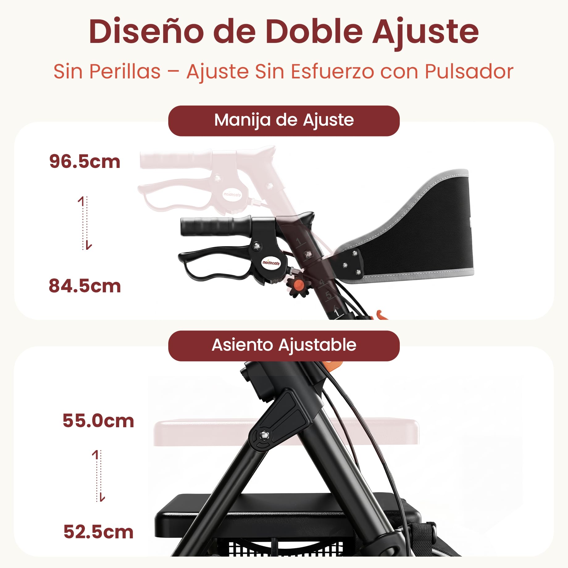 Andador con asiento y ruedas, plegable, 4 ruedas, para personas mayores y discapacitados, andador para exteriores/interiores, neumáticos todo terreno de 20 cm, mango ajustable en altura de 6