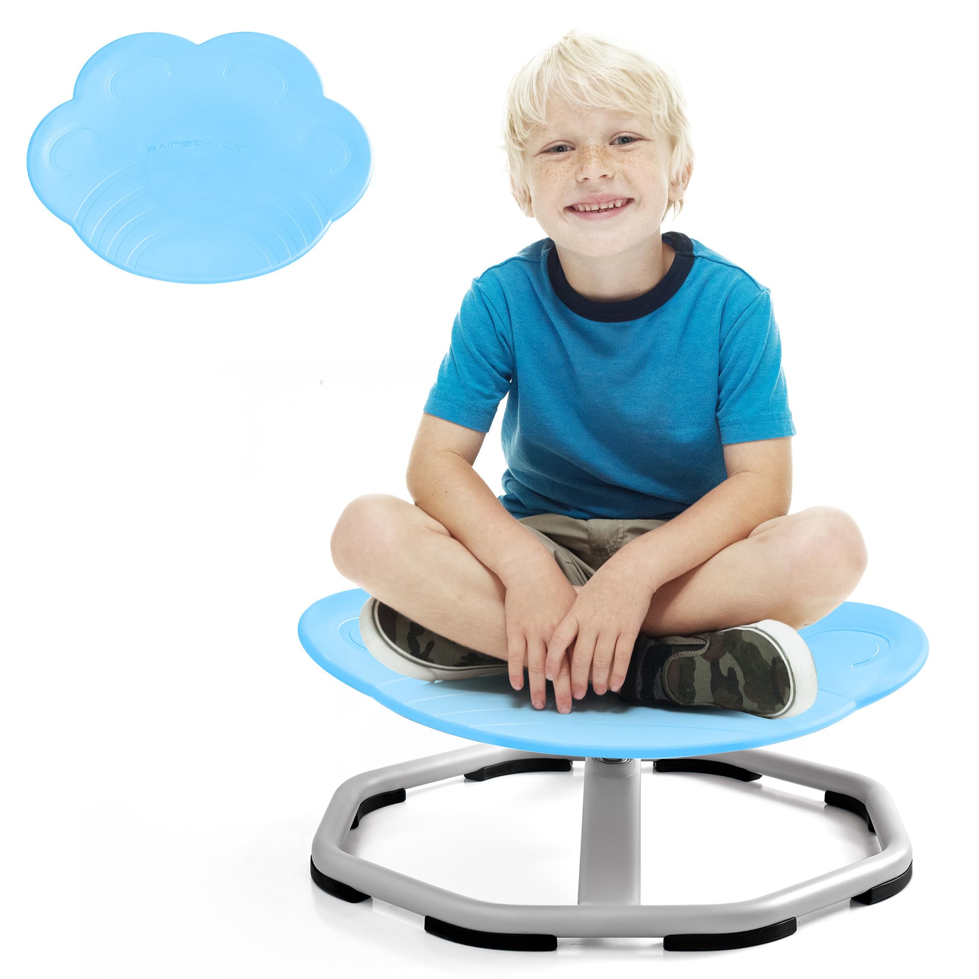 Spinning Chair for Autistic Kids, Cat Paw Shape Sensory Swivel Chair, Durable & Non-Slip Design, Body Coordination Training (Blue)