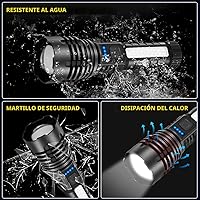 Vista 6 de Linternas Recargables de Alto Lúmenes, 7Modo Super Brillante para Acampar, Luz Táctil Ajustable de Alta Potencia, Linternas LED para Emergencias