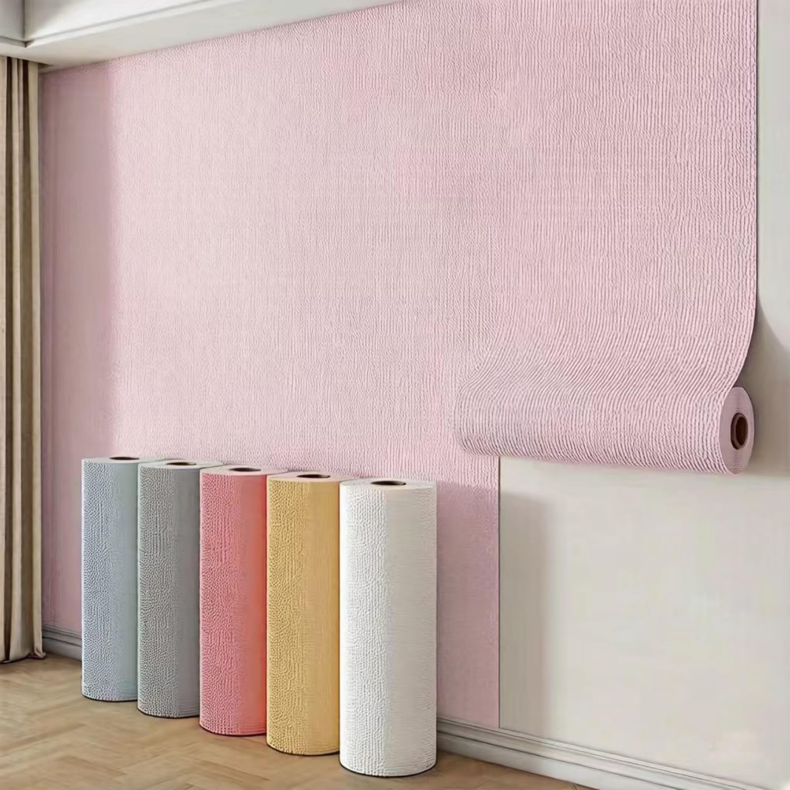 Self Adhesive Thermal Peel and Stick Wallpaper Roll,3mm Thick Grey White Insulating Textured Wall Covering for Bad Cold Walls of Kitchen Ceiling(Pink,M)