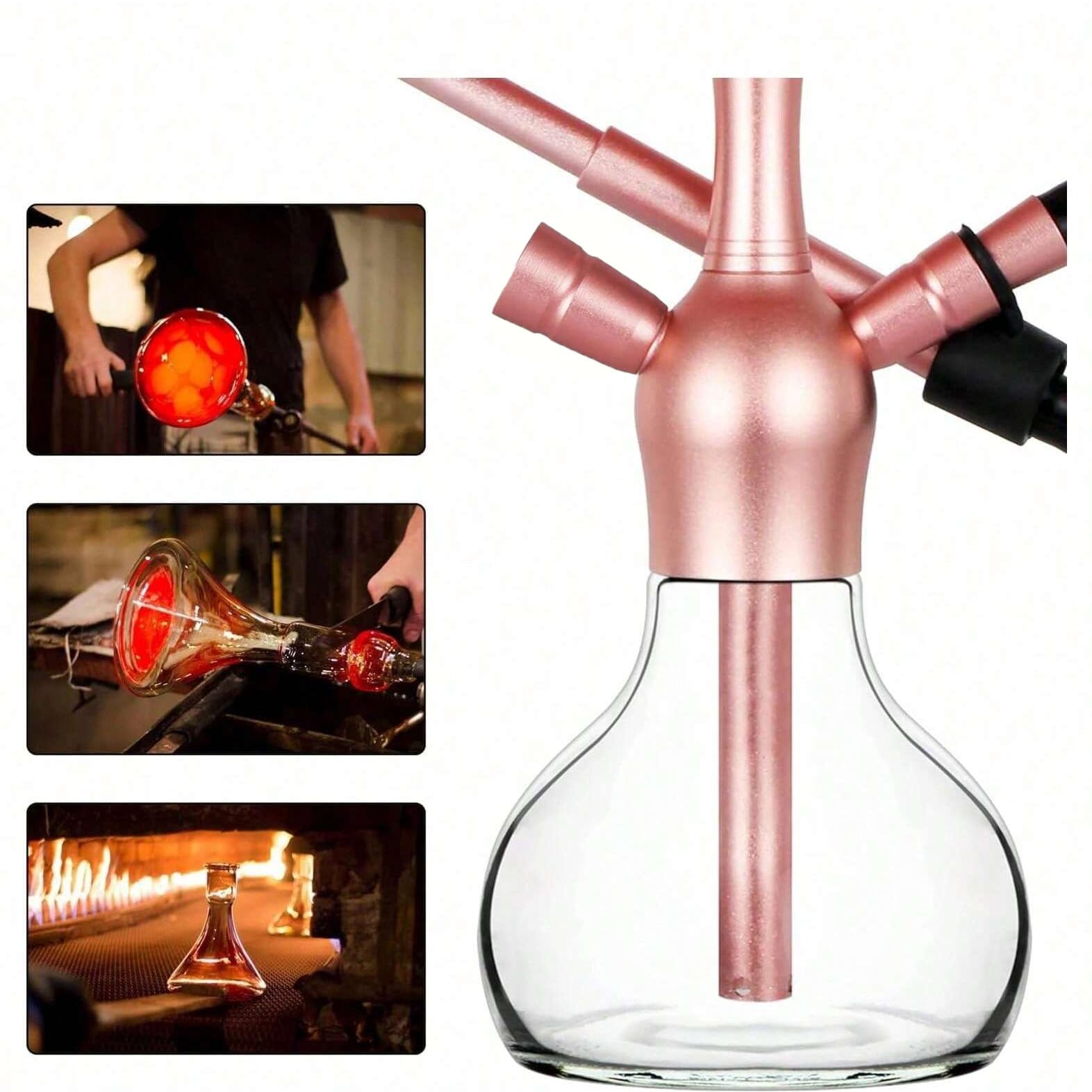 RMAN® Shisha Set Komplett Aluminium 37cm Mini Wasserpfeife mit 2 Schläuche | Deutschland, Tasche, Premium Zubehör, Zange, Kopf Set, Mundstück, Tauchrohr, Diffusor & Acryl Bowl, Glasflasche, Rosa
