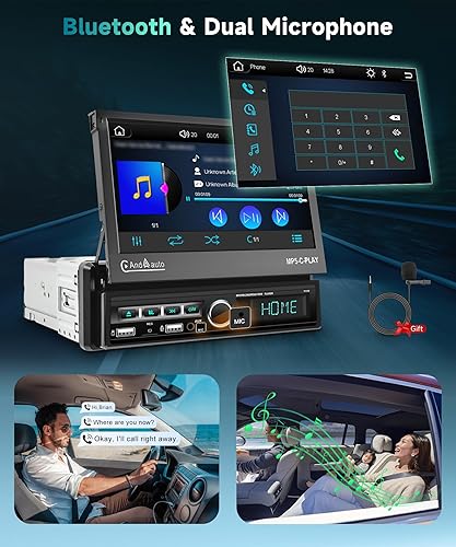 Miniatura 5 de Estéreo de coche de un solo DIN con Carplay inalámbrico Android Auto, pantalla táctil motorizada de 7 pulgadas con Bluetooth Radio de coche con