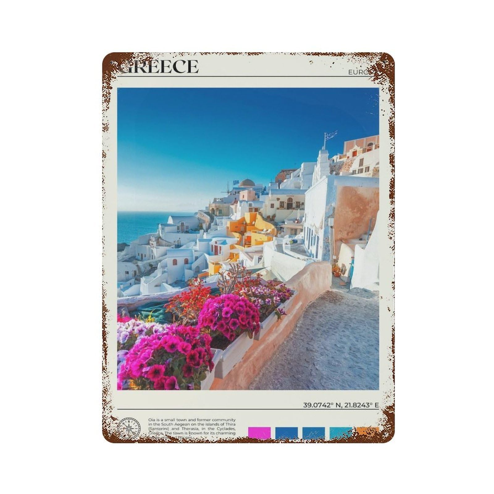 xiaoxiaoshen Real Photo Greece Decor Europe Wall Decor Art Metal Tin Poster Modern Home Decor Art Home Bar Shop Decorations Vintage Sign 40x30cm