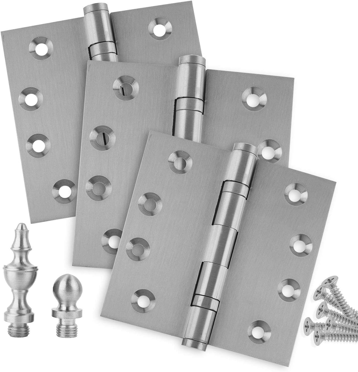 Embassy Door Hinge Solid Brass - 4 x 4 Inch, Heavy Duty, Satin Nickel, Ball Bearings, Rust Resistant Stainless Steel Pin, Architectural Designer Grade, Home Improvement, 3 Pack