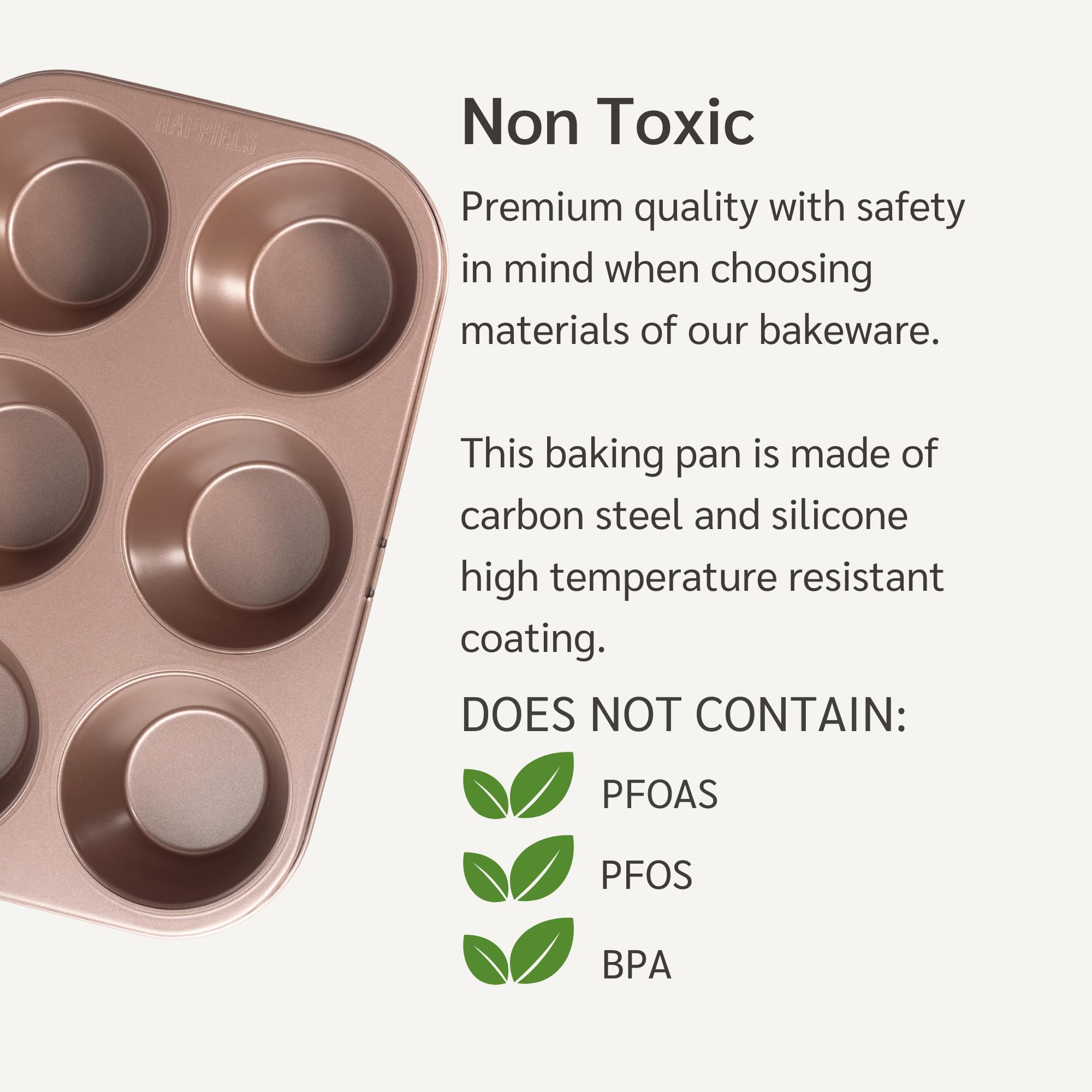 HAPPIELS Molde antiadherente no tóxico para 6 magdalenas, lata grande antiadherente para horno, moldes para magdalenas no tóxicas de gran tamaño, bandejas antiadherentes no tóxicas, sin PFOA, bandeja