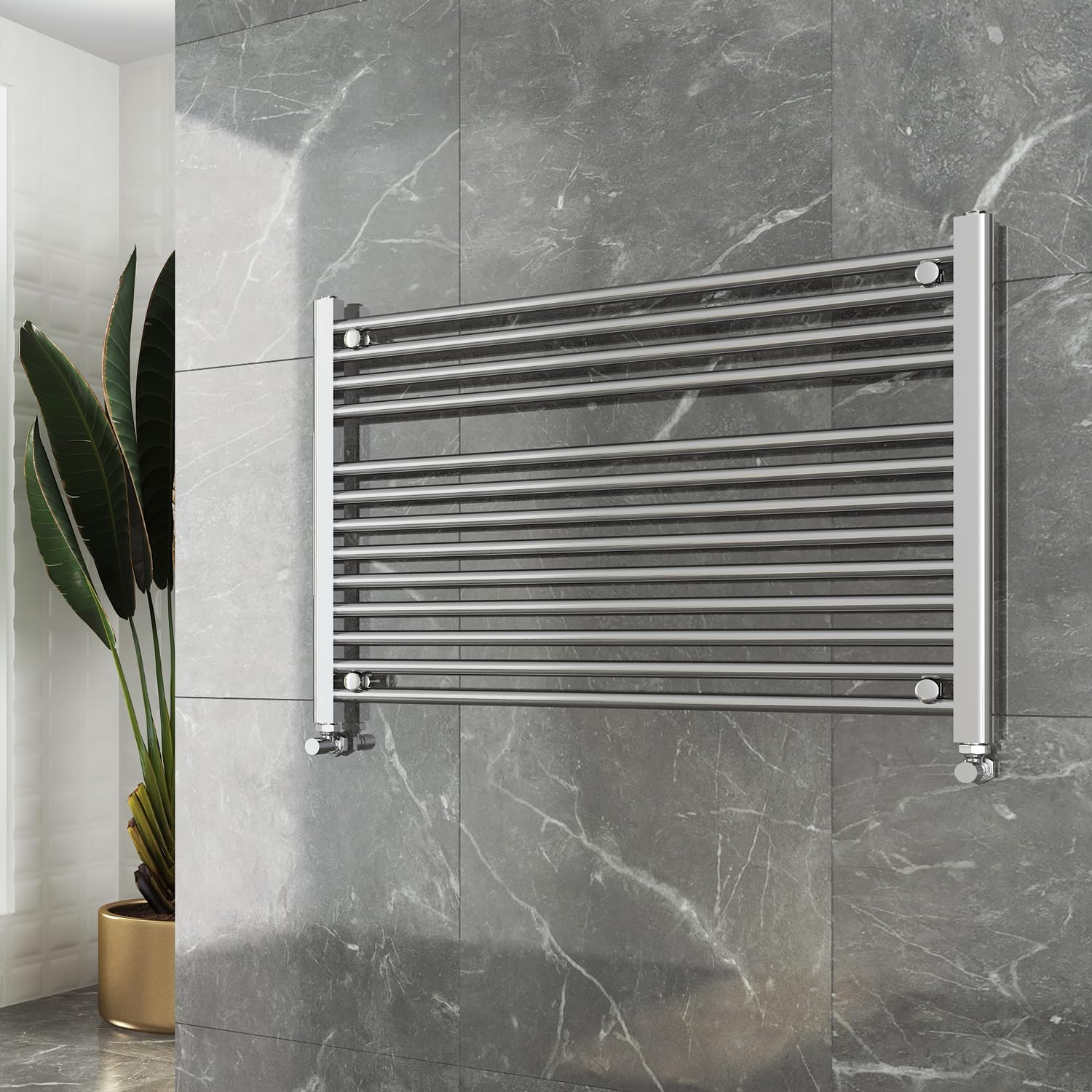 Straight Chrome Ladder Rails Sparkling Chrome 900Mm(W) X 600Mm(H) Straight Chrome Heated Towel Rail, Landscape Radiator, Warmer 1744 Btus Bathroom Central Heating Ladder Rail