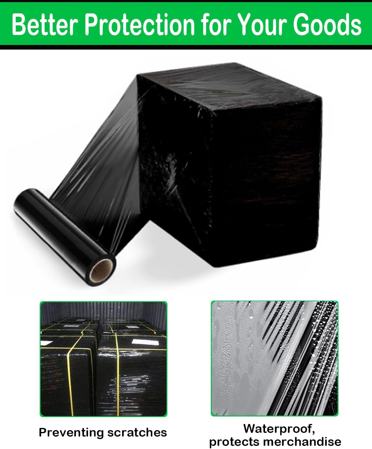 18" Black Stretch Wrap Roll, Heavy Duty 18in 1500ft Shrink Wrap Roll, 80 Gauge Industrial Strength Stretch Film, Stretch Wrap for Moving, Plastic Wrap for Pallet Wrapping Shipping(4 Rolls)