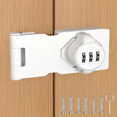 Bifold - Cerradura de puerta blanca de 3 dígitos con contraseña sin llave, cerradura de puerta de armario con cerradura deslizante de despensa,