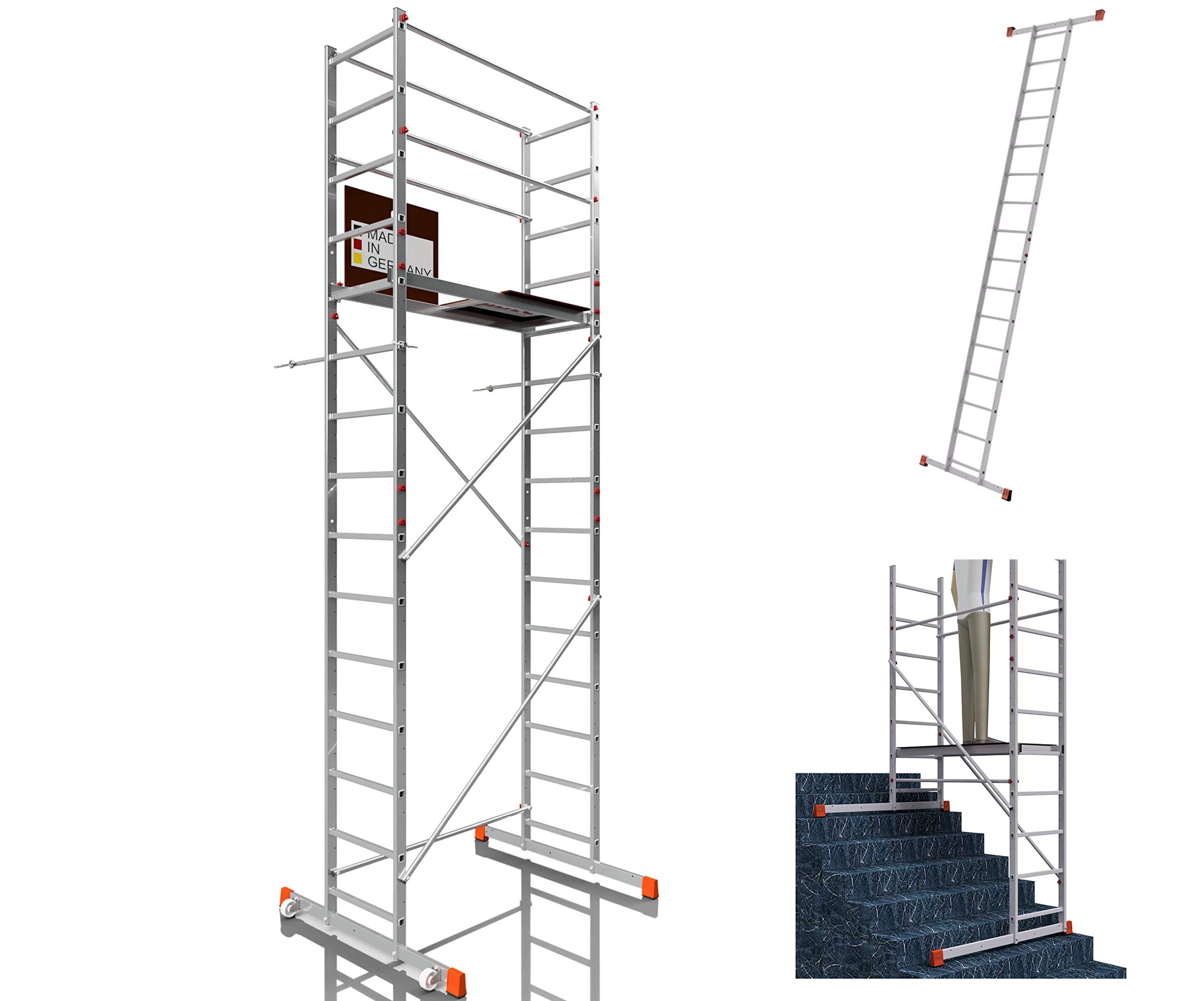 ALTEC AluCombine 3.0 - Échafaudage Roulant en Aluminium avec Traverse, 2 Roues et ancrage Mural - EN131 - Échelle Simple (5 m)
