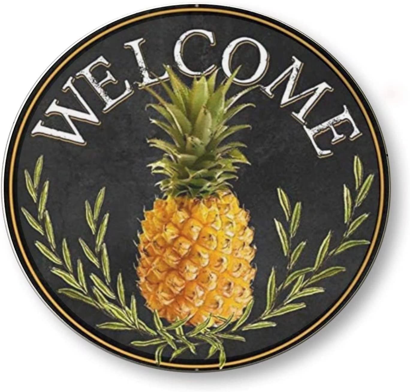 Nichpedr Welcome Pineapple Vintage Style Round Metal Tin Sign Home,Living Room,Kitchen,Dining Room,Bedroom,Farmhouse,Wall Decoration 12x12 inches