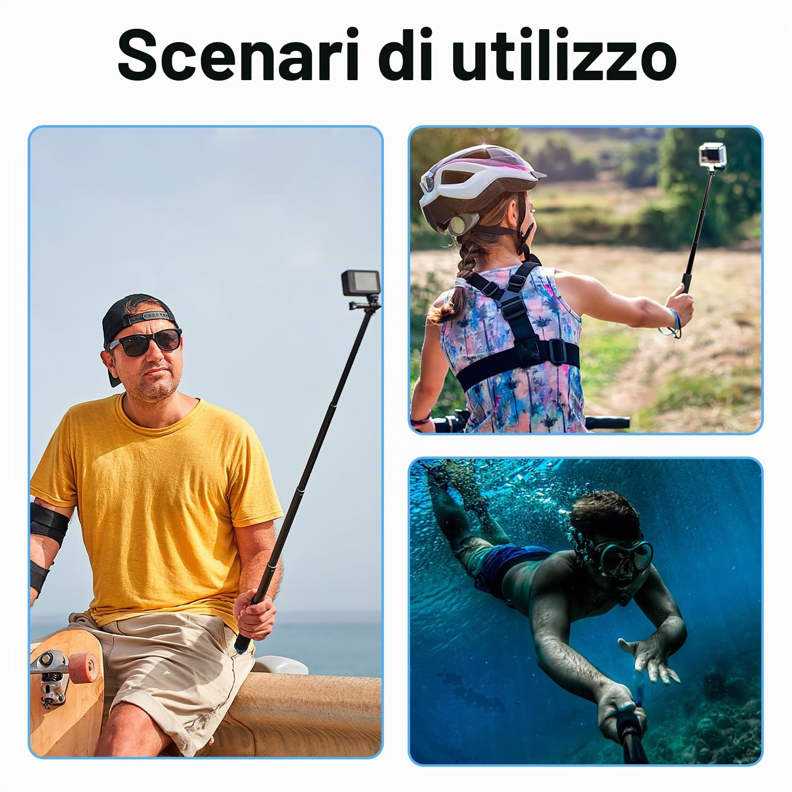 49CM Bastone Subacquea per GoPro, Bastone Selfie Telescopico Monopiede Allungabile Asta Impugnatura Selfie Stick per GoPro Hero 13/12/11/10/9/, per DJI, per Insta360 Ace Pro e altre Action Camera