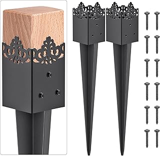 Insaga Decorative Post Base Spike, Heavy Duty Fence Post Anchor Ground Spike for Mailbox Fence Post, Fence Stakes Post Support Base 24.2 x 3.7 x 3.7'' Outer Diameter (Inner Dia 3.5x3.5''), 2Pcs