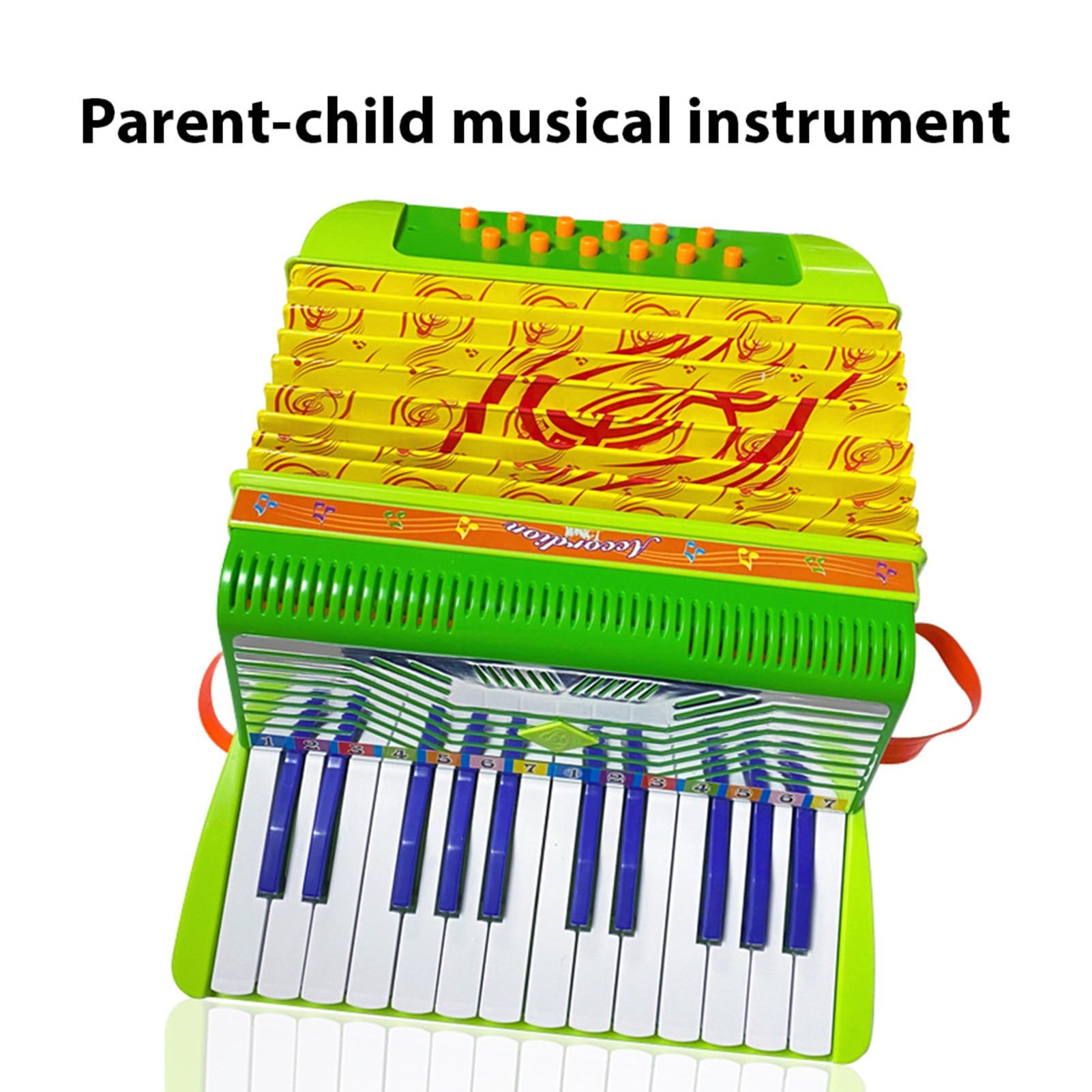 Acordeón de 24 Key 12-bass, Aprendizaje Fácil, Sonido Fantástico, Material Ecológico, Acordeón ABS para Principiantes, Rendimiento, Práctica, Incluye Correa (GREEN)