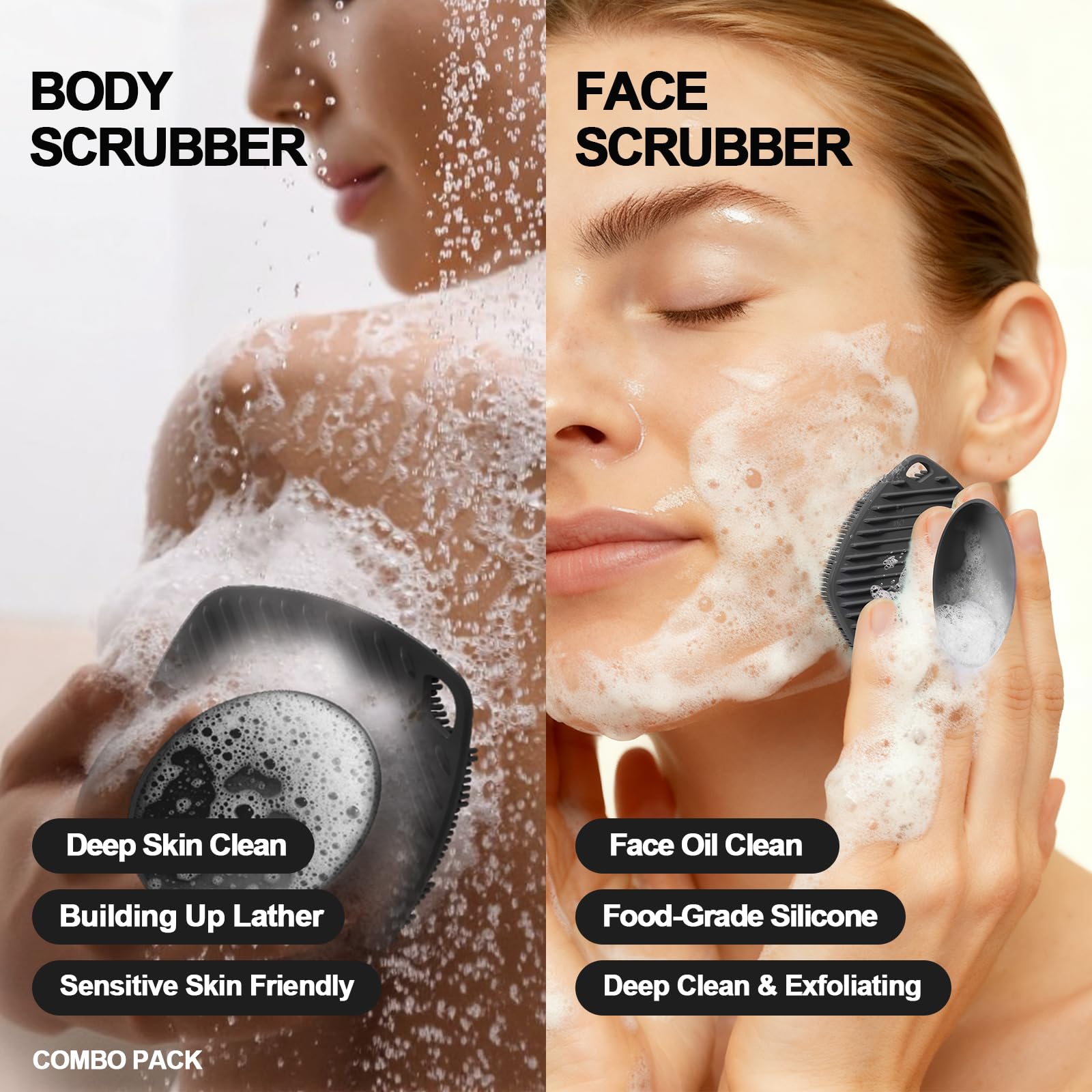 Silikonowy peeling do ciała z przyssawką, delikatna tekstura złuszczający peeling do ciała dla mężczyzn i kobiet na wrażliwej skórze, budująca piana, głębokie oczyszczanie skóry (body +