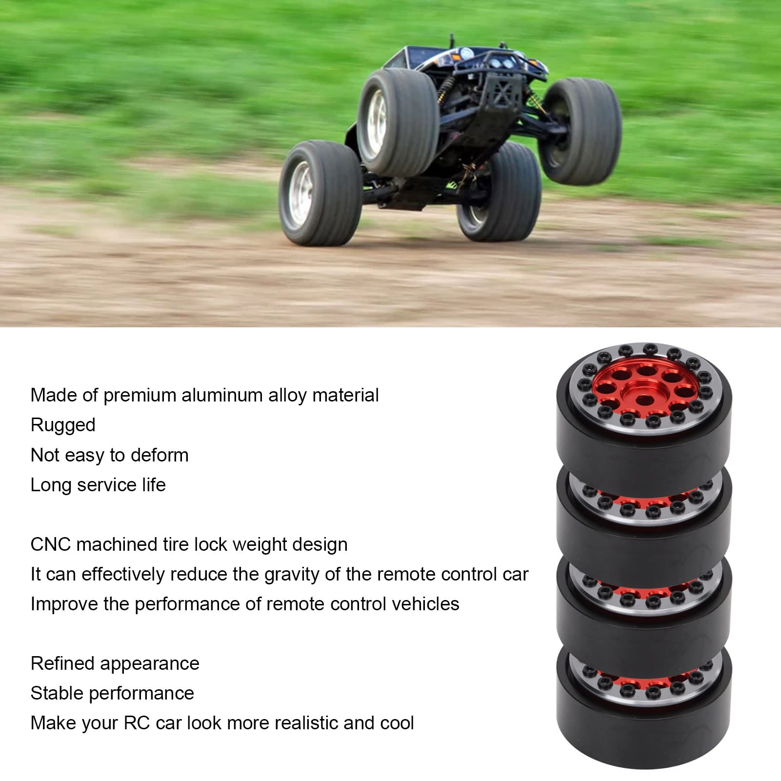 Pilipane Jantes RC Durables Et Apparence De Voiture RC Réaliste,Jeu De Jantes RC en Alliage D'aluminium pour Voiture FMS FCX24 1/24 RC, pour Moyeux De Roue RC Légers