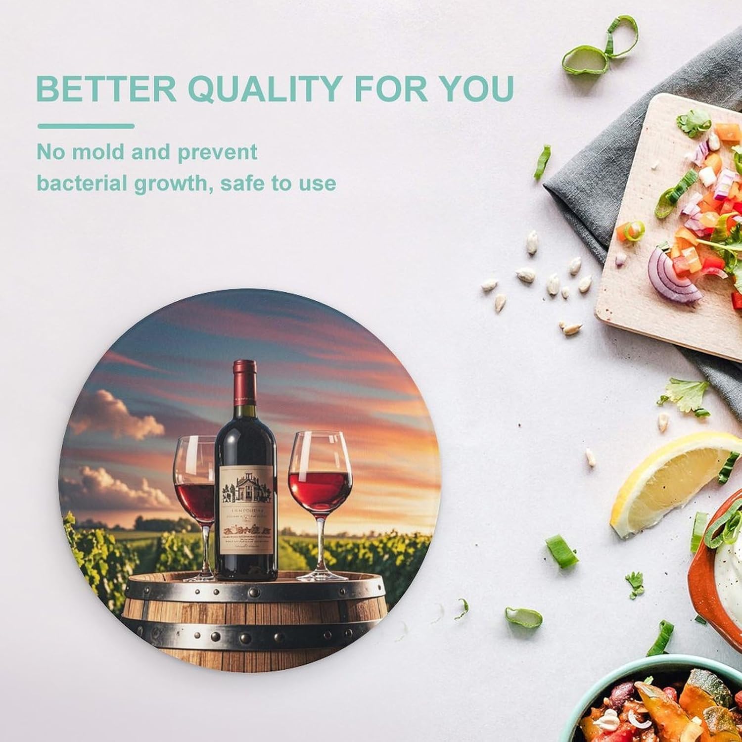 Wooden Wine Barrel on Wine Bottle Tempered Glass Cutting Board for Kitchen Large Heat Resistant Shatter Cutting And Serving Boards Kitchen Chopping Board 8" X 8"