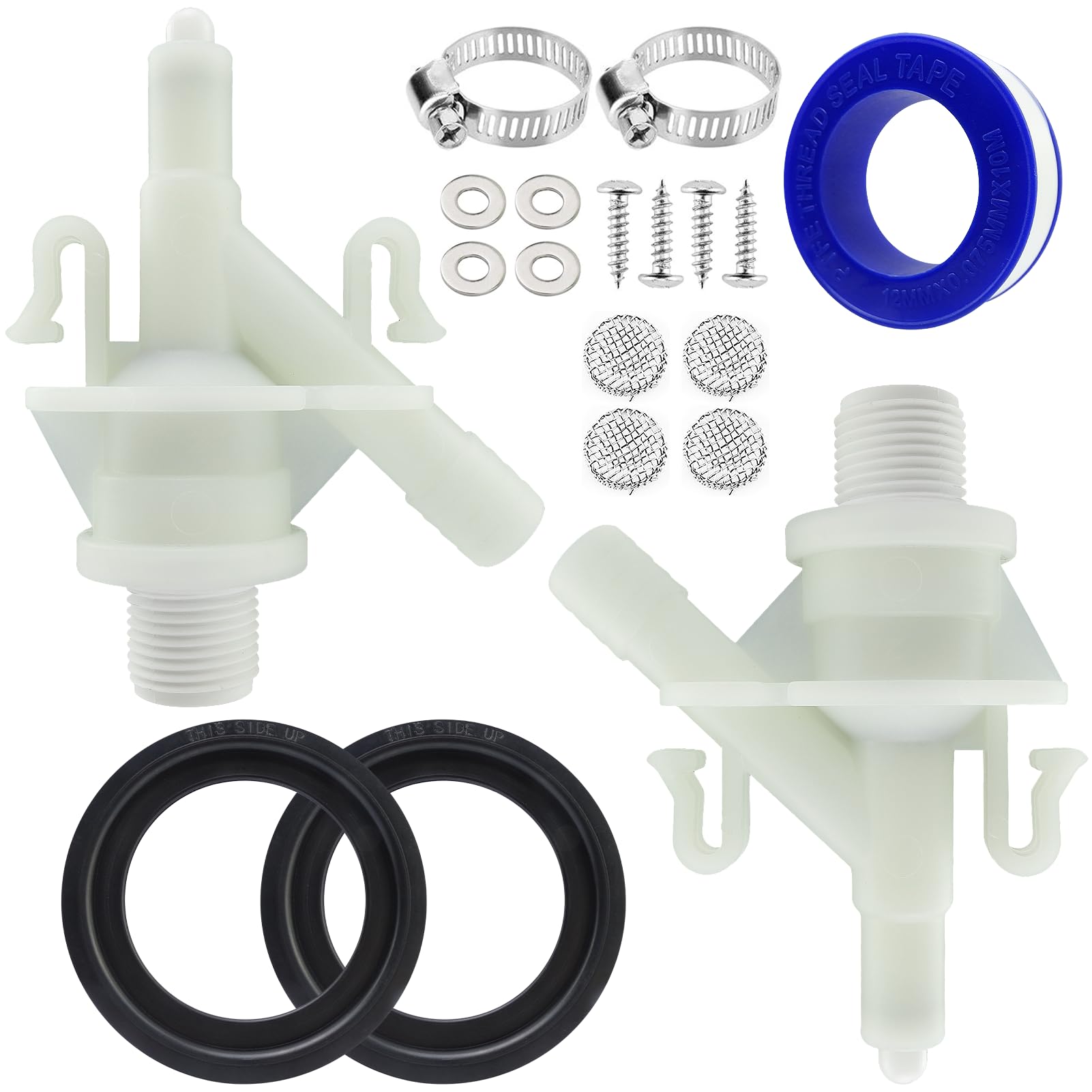 Xxiong385311641 RV Water Valve Replacement Kit, RV Toilet Valve, Fits for Sealand Dometic 300 301 310 320 321 Pedal Flush Toilets, for Camper Trailer Toilets, Includes Toilet Washer (2 Sets)