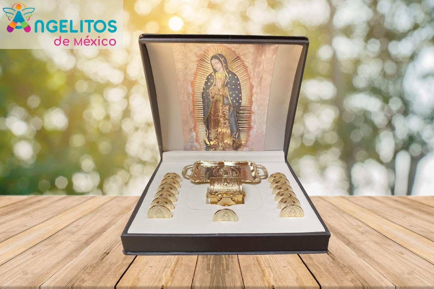 Angelitos de Mexico Wedding Arras Coins Gold-plated Our Lady of Guadalupe La Guadalupana Celebrate Catholic Gift Arras de Boda Ceremonial Handmade Coins
