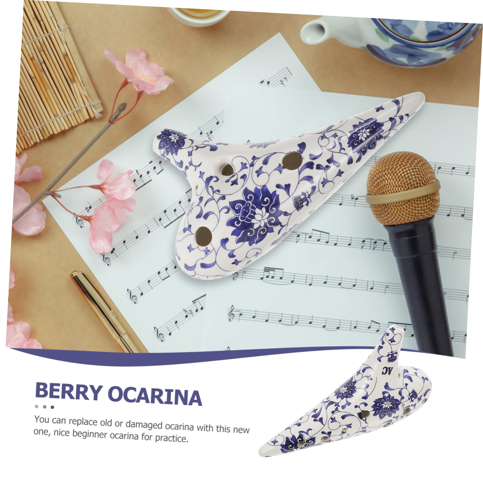 SUPVOX Ocarina in Ceramica Dipinta a Mano, 12 Fori, per Principianti e Ragazzo Ragazza, Strumento a Fiato per Pratica Musicale