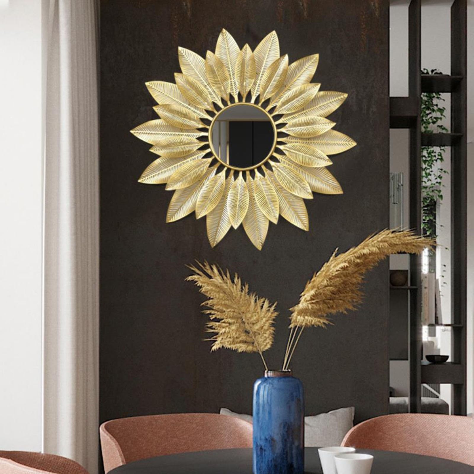 Sztuka dekoracji ścian i metali 3D Okrągłe Złote Lustro Ścienne Do Salonu 80 cm x 80 cm Dekoracyjna Dekoracja Ścienna Złote Lustro Do Przedpokoju, Jadalni