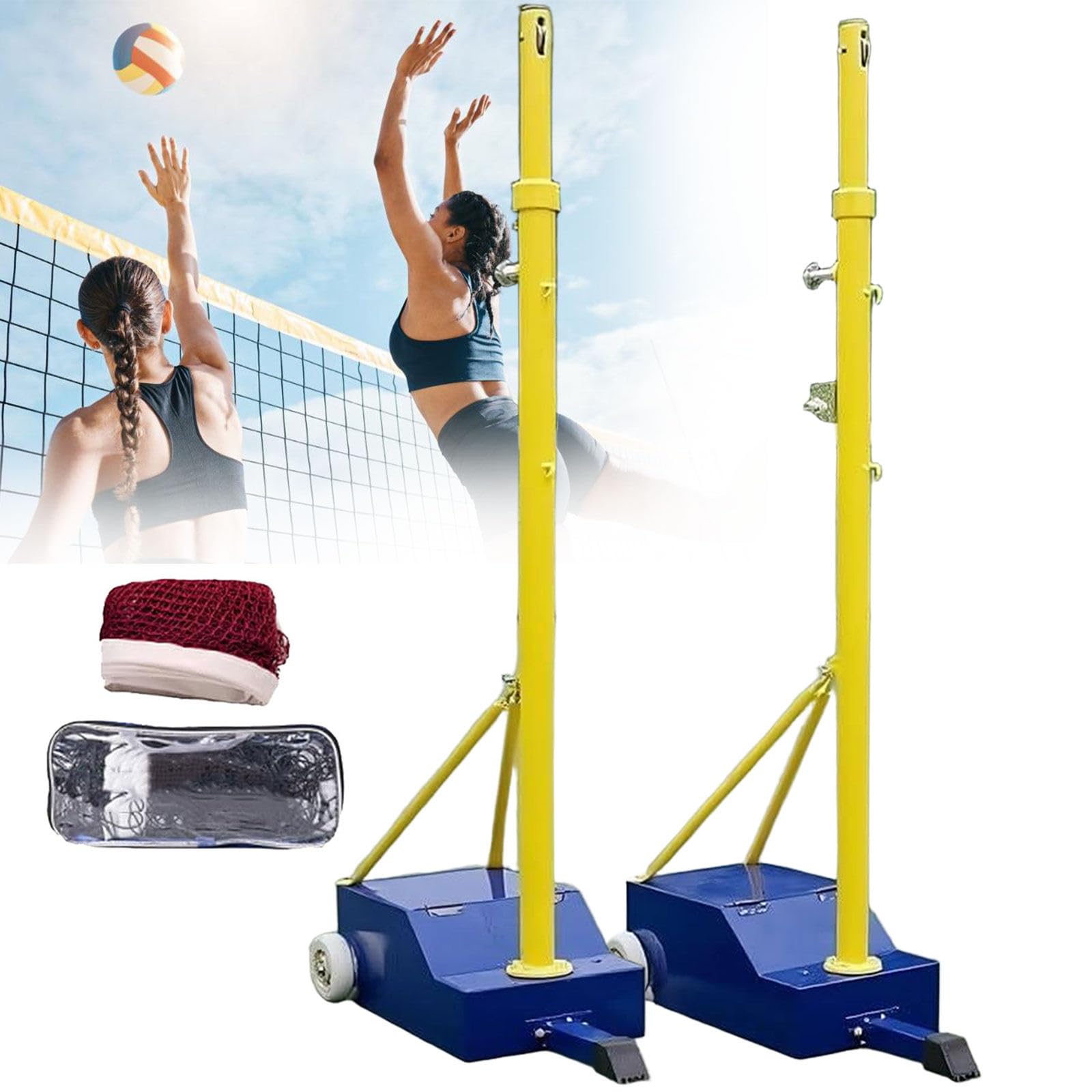 Palo e reti da badminton, rete portatile per pallavolo per cortile, rete da allenamento autoportante per interni o esterni, con pali