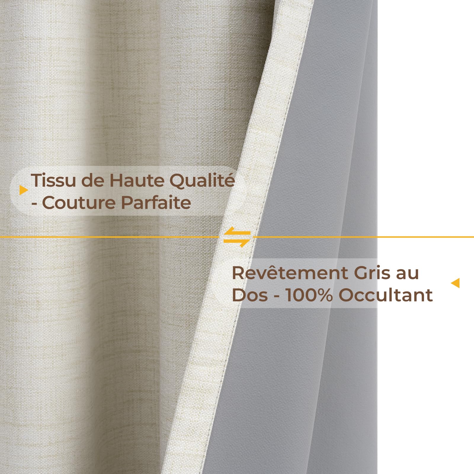 INOVADAY 100% Rideau Occultant Thermique Isolant Anti Froid et Chaleur 2 Panneaux 140x245 CM, Rideau Beige Clair Opaque Effet Lin à Oeillets Lumiere Anti-UV pour Salon et Chambre