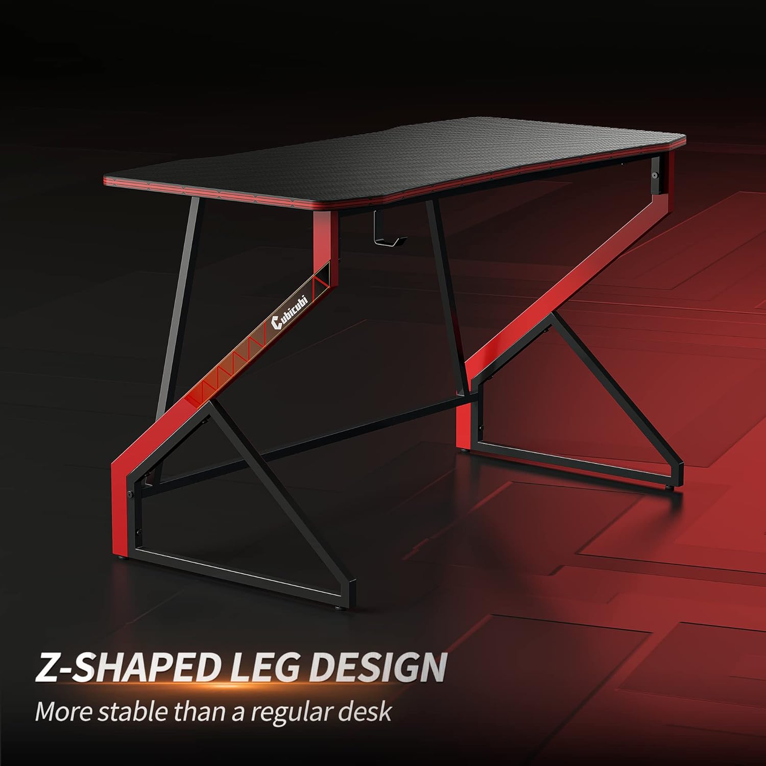 CubiCubi Simple Gaming Desk Z Shaped 47 inch Gamer Workstation, Home Computer Carbon Fiber Surface Gaming Desk PC Table with Headphone Hook - Image 6