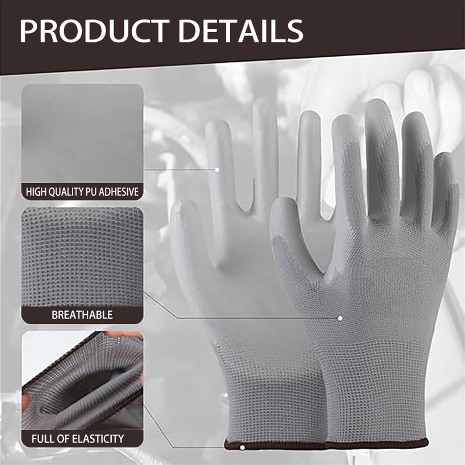 Gants De Travail Antidérapants Gants de travail à paume enduite PU for la construction et le jardinage machines(Black 30 pairs,XL)