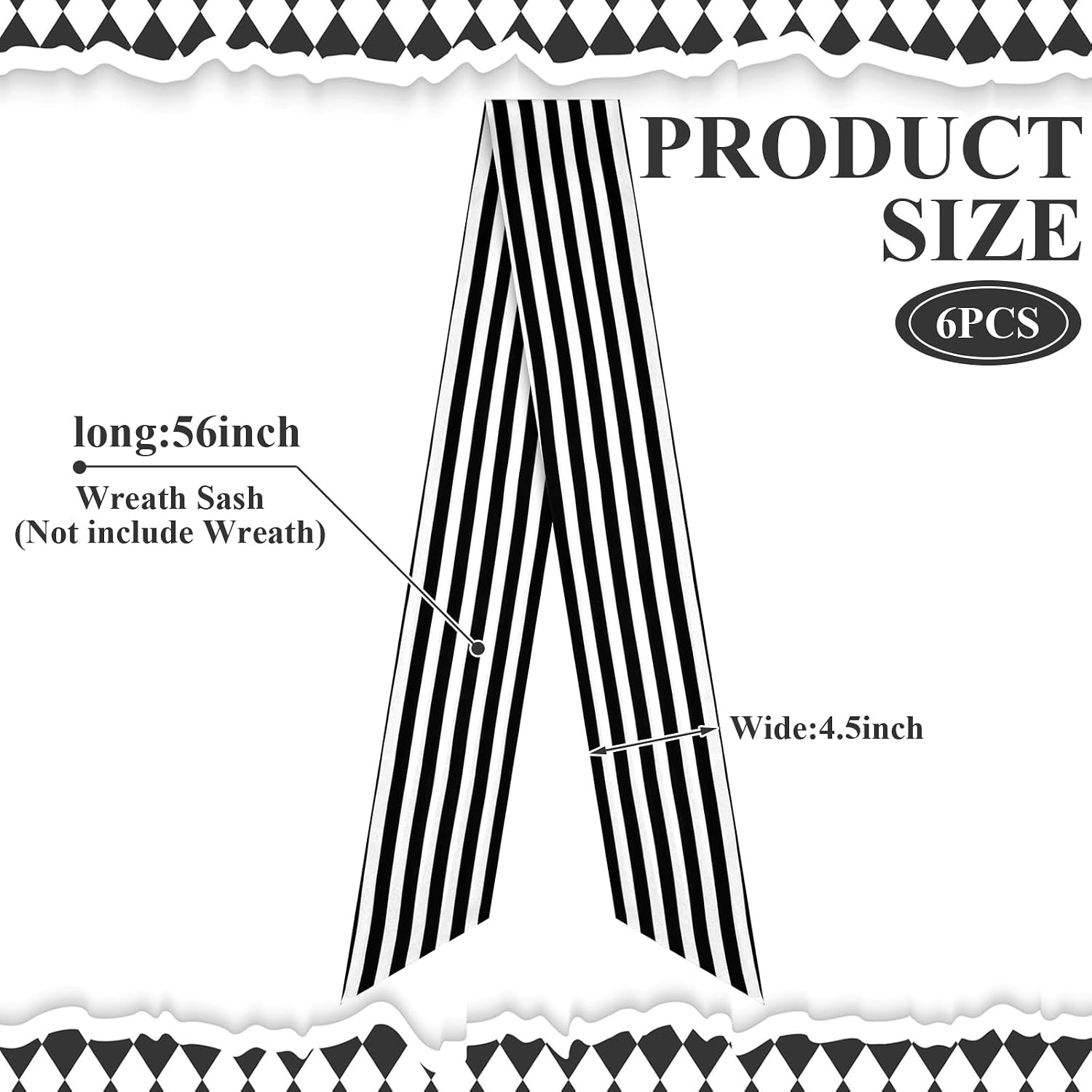 XunYee 6 Pcs Wreath Sash for Front Door Wreath Sash for Embroidery Monogram Garland Decor Accessories Wedding 4th of July Party Yard Indoor Outdoor Wall Cabinet Kitchen(Black and White,Classic) image 2