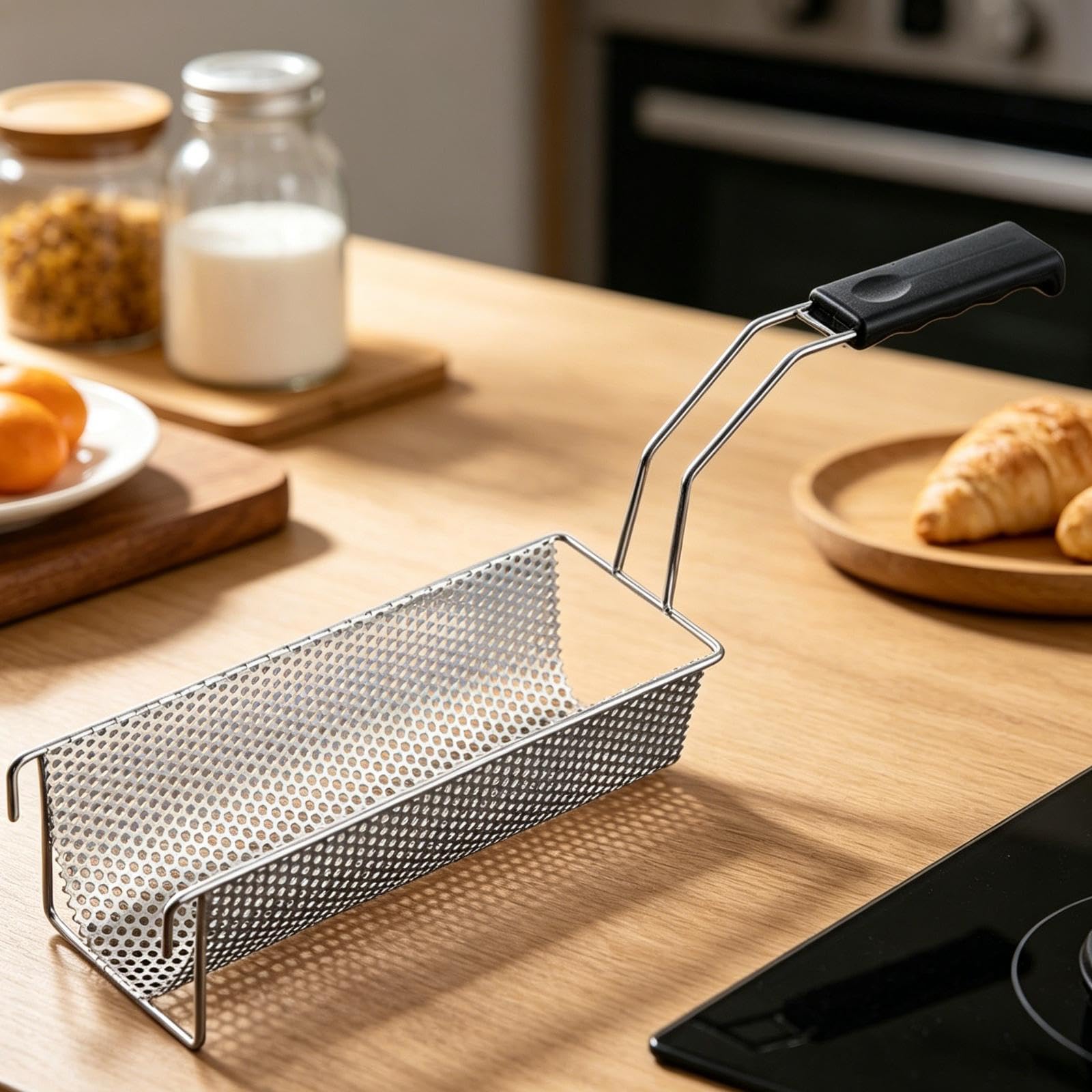 per Frittura in Acciaio Inox con Manico Resistente Patatine Croccanti Colino da Cucina per Snack Supporto Friggere Alimenti